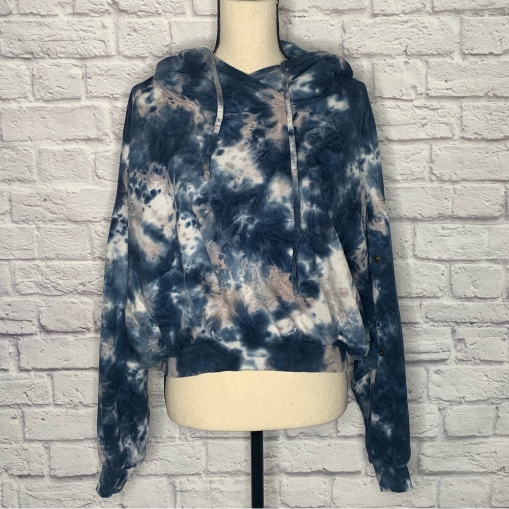 Young Fabulous and Broke Blue Tie-Dye Dolman Sleeve Pullover Hoodie - Picture 6 of 11